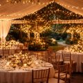 découvrez comment décorer une salle de mariage avec un éclairage d'ambiance chaleureux et des guirlandes lumineuses extérieures pour créer une atmosphère magique et romantique.