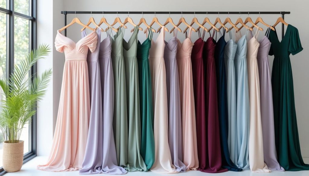 découvrez notre sélection de robes de demoiselles d’honneur aux couleurs tendance pour un mariage élégant et harmonieux.